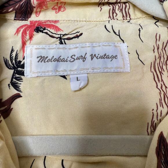 Molokai Surf Vintage Shirt Men's Large Yellow Hawaii Short Sleeve Button Up - Picture 3 of 5